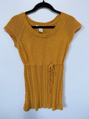Mustard Cable-Knit Short Sleeve Dress Juniors sizing
